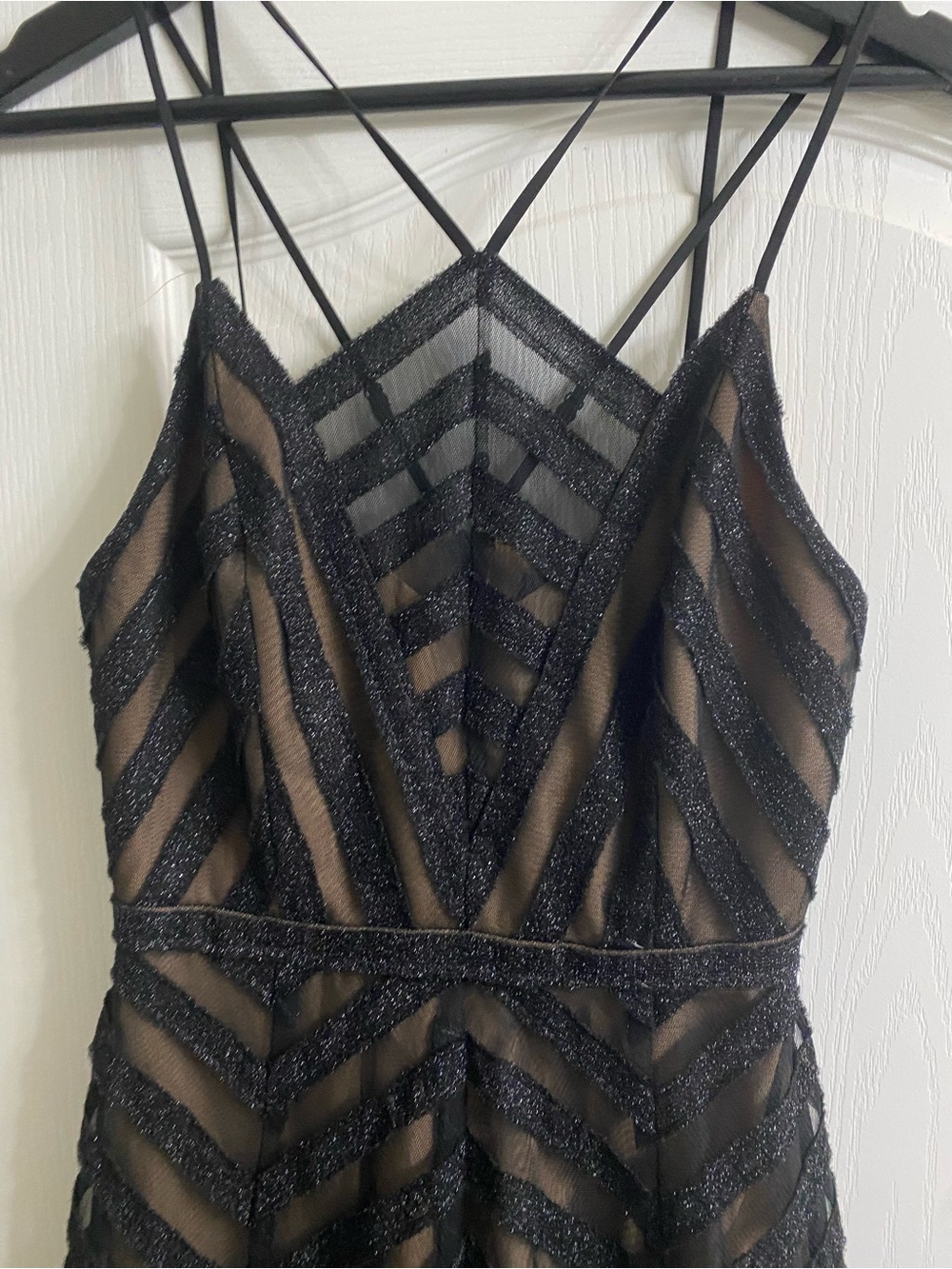 BCBGMAXAZRIA Metallic BlackTulle Chevron High-Low Evening Fairy Dress Elegant 0 - Picture 4 of 16